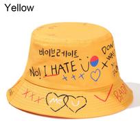 Panama Fishing Graffiti Letter Harajuku Bucket Hat Hip Hop Cap Fisherman Hat geltona