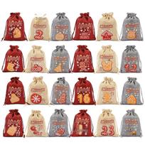 2024 Christmas Advent Calendar Burlap Gift & Candy Bags Set