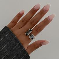 Grey Crystal Crystal Geometric Ring Asymmetrical Adjustable Zircon Ring Jewelry Accessories Silver Square Finger Rings Women
