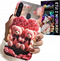 Etui Do Samsung Galaxy A21 - Rodzinka Różanych Misiów Serce + Szkło