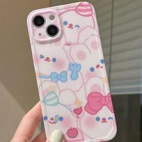 Ins Pink Rabbit Shell, skirtas iPhone 13 12 11 Promax 14 Pro Max Mielas animacinis tortas Smiley Lovely Bunny telefono dėklo galinis dangtelis For iphone 14pro
