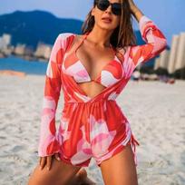 Maudymosi kostiumėlis 2024 Seksualus bikini su ilgomis rankovėmis Trijų dalių maudymosi kostiumėlis moterims S