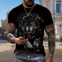 New Summer Men's Fashion T-shirt Personality Mighty Wolf Printed Men's T-shirt Top XS juoda