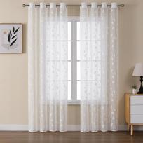 2 skydų siuvinėjimo tiulio užuolaidos gyvenamajam miegamajam Balta Elegantiška romantiška permatoma lango apdaila 132X46&Grommet Top balta