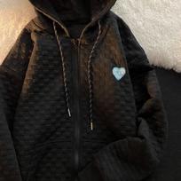 Plus Size Loose Fit Waffle Knit Zip-up Hoodie with Pockets for Fall M juoda