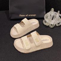 Fashion Summer 2025 Retro Thick Platform Flip Flops Chunky Sole Beach Sandals Adjustable Strap Outdoor Solid Slippers With Versatile 34