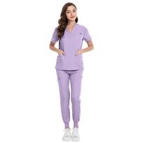 Surgical Gown V-neck Short-sleeved Hospital Nurse Uniform Suit Women's Hand Wash Clothes Men's XS violetinė