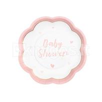 Vienkartinės lėkštės „Baby Shower“, rožinės, 20 cm, 8 vnt.