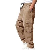 Vyriškos laisvalaikio kelnės, elastinės juosmens raištelės, kelios kišenės, hiphopo kelnės, tiesios plačios ilgos kelnės S chaki