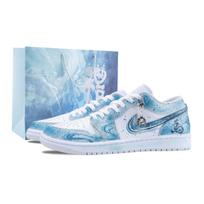 Jordan Air Jordan 1 Ride The Waves Of Success Abrasion Resistant Low top Vintage Basketball Shoes Men's Blue White 553558-400(Team836-) 44