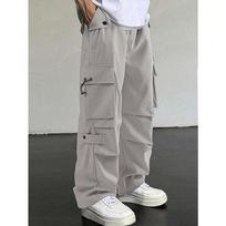 Men's Casual Streetwear Wide Leg Cargo Pants with Adjustable Cuffs S pilka
