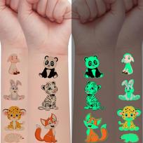 Glow in The Dark Tattoo Stickers 5 Sheets, 68 Cute Animal Designs Panda Rabbit Tiger Lion, Waterproof Body Art for Children raudona