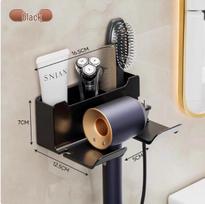 Versatile No-Drill Wall-Mounted Hair Dryer Holder and Bathroom Storage Rack juoda