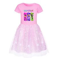 4180 Kids Girls Rumi Zoey Mira Print Slim Fit Mesh Dress 110cm rožinė