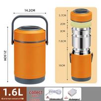 Nešiojamas USB šildomas nerūdijančio plieno ryžių indas - didelės talpos, izoliuota pietų dėžutė lauko ir biuro reikmėms 304 Stainless Steel Liner black
