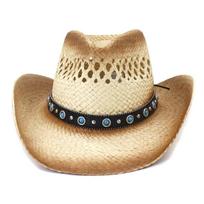 Natural Straw Hat Women Men Handmade Weave Cowboy Hats for Travel Summer Sunshade Hats Western Style Beach Hat Gift 1 chaki