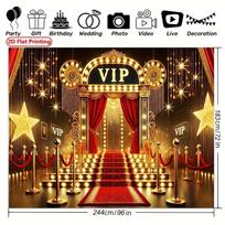2D Golden VIP Entrance Backdrop with Red Curtains and Stars Photography Background 47.2x31.5inch/120*80cm