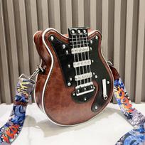 Handmade European & American Women's Guitar Shape Shoulder Bag rudas mažas spalva