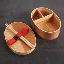 Double-Layer Bento Box with Compartments, Chopsticks & Strap