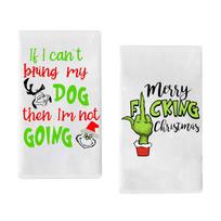 Festive Christmas Kitchen Towel Set Inspired Design, Green and White Chevron, Holiday Decor, 2 Pack