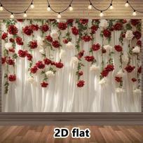 2D 2D Flat Red Rose Curtain Backdrop, Floral Background for Live Streaming & Romantic Decor 47.2x31.5inch/120*80cm