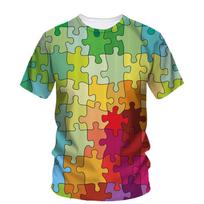 Card Puzzle T-shirt Multicolor Multishape 3D Printing T Shirts Round Neck Short Sleeves For Men's Kids Summer Fashion New Tees M
