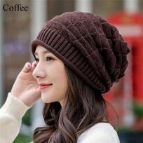 Women Men Baggy Knitted Hat Beanie Hats Oversized Winter Hat Casual Ski Cap Skullcap Solid Color Thickened Wool Warm Cap kava