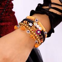 5 Pcs/Set Halloween Gothic Skull Skeleton Polymer Clay Beads Bracelet for Women Cartoon Pumpkin Boo Elastic Chain Party Jewelry