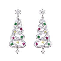 Colorful Zircon Christmas Tree Earrings for Women Fashion Red Green Crystal Tree Pendant Earring New Year Holiday Jewelry Gifts