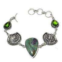 Ruby Fuchsite,Peridot Lab-Created Handmade 925 Sterling Silver Bracelet 8  N5A79 gray