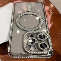 Naujas Mados Blizgučių Deimantų Skaidrus Dėklas iPhone 16 15 14 13 11 12 Pro Max 16 Plus Magnetinis Belaidis Įkrovimas Buferinis Dangtelis iPhone 14 sidabras