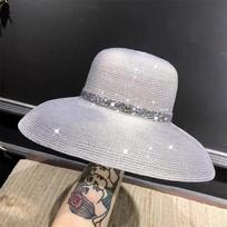 Moterų kelionių paplūdimio kepurė Elegantiška šventinė šiaudinė skrybėlė su dideliais kraštais Kepurė nuo saulės Moteriška kepurė nuo saulės Moteriška kepurė nuo saulės One Size sidabras