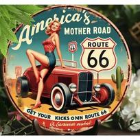 Vintažinis Route 66 metalinis ženklas, sendintas skardinis sienos menas, retro dinerio, baro, alinės dekoras įvairiaspalvis