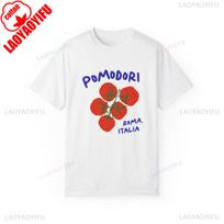 Pomodori Tee Marškiniai su pomidorų raštu Italijos vasariniai marškiniai Klasikinis Unisex stilius Italijos viršutiniai drabužiai Šiuolaikinės Europos vasaros viršutinės dalys S