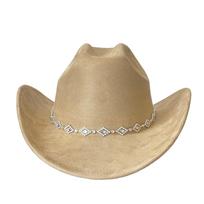 Rhombus Rhinestone Suede Cowboy Hat - Upturned Brim, Fluffy Design, Perfect for Parties or Gifts chaki