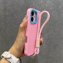 Fashion Lens Collision Color Wrist Strap Cases for iPhone 17 16 15 14 13 12 11 Pro Max Plus 17 Air Matte Silicone Lanyard Cover iPhone 11