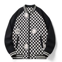 Jacket for Men Hip Hop Street Baseball Uniform  Checkered Printing Fashion Print Y2k Coat  Oversized Sports Jackets M juoda