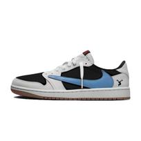 Jordan x Travis Scott Air Jordan 1 Deer Auspicious Cushioning Slip Resistant Low top Vintage Basketball Shoes Women's DZ4137-700(Team1946-) 35.5
