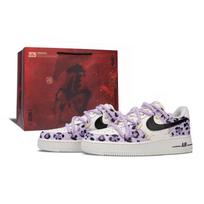 Nike Air Force 1 Purple Leopard Artificial Leather Cushioning Lightweight Low top Skateboard Shoes Unisex White Purple FV3654-111(team1333--BOX2) 38.5