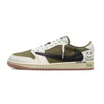 Travis Scott x Jordan Air Jordan 1 Grafiti Alyvuogių Barbas Atsparūs dilimui Kvėpuojantys žemi Senoviniai krepšinio batai DZ4137-700(Komanda1510-) 35.5