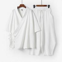 Didelio dydžio S-9XL Vyriškas japoniškas kimono kardiganas kelnių rinkinys Medvilnės lino samurajų kostiumas Harajuku laisvas švarkas kostiumas XL balta