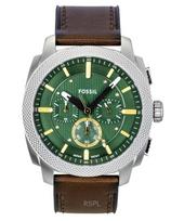Fossil Machine Chronograph Leather Strap Green Dial Quartz FS6100 Men's Watch žalia