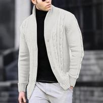 Vyriška kasdieninė šilta striukė megztas kardiganas megztinis vyriškas ilgomis rankovėmis užsegamas užtrauktuku pynių rašto megztinis-striukė M balta