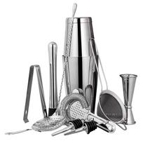 11-Piece Stainless Steel Cocktail Shaker & Bar Tool Set with Teardrop Spoon & Jigger 750+550ml Color Box sidabras
