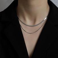 Double Layer Snake Chain Choker for Women, Blade Pendant Collarbone Necklace, Edgy Minimalist Luxury Layered Jewelry Gift