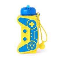 600ML Sport Bottle Foldable Food Grade Leakproof Shockproof Anti-drop Large Capacity Game Console Shape Travel School Kids Students Water Bottle geltona