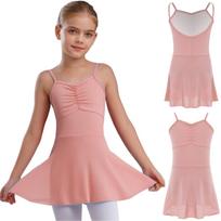 Children‘s Ballet Tutu Dress Sleeveless Backless Ruched Front Tulle Leotard Cover for Dance Class Warm Up Recital 9-10 Years rožinė