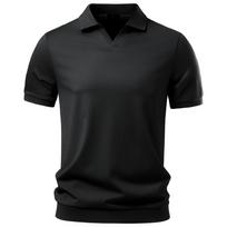 AIOPESON Vyriški marškinėliai polo, pagaminti iš Tencel ir viskozės mišinio, pralaidūs orui, tampri, verslo atsitiktinio stiliaus, V formos iškirpte, vasarinis viršutinis drabužis, vienspalvis EUR S 55-65kg
