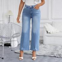 Women's High-elastic Loose Wide-leg Casual Jeans WOEMN L šviesiai mėlyna spalva