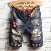 2025 Men's Trendy Ripped Mid-Length Baggy Denim Shorts 28 Waist (2.1 feet) senovinė mėlyna spalva